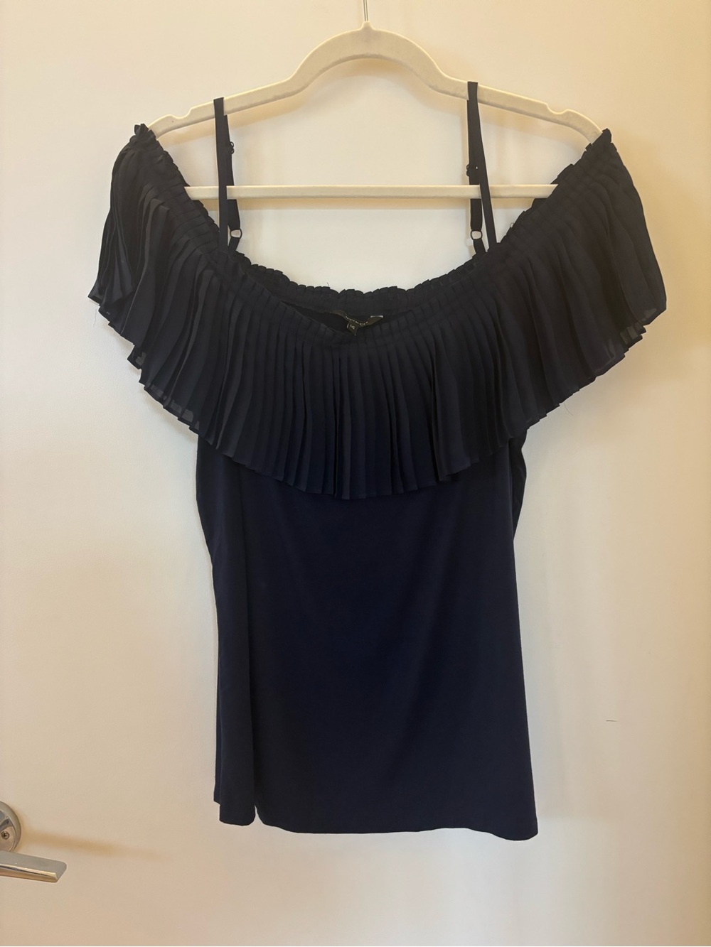 RW&CO Navy Pleated Off Shoulder Ruffle Top Size L